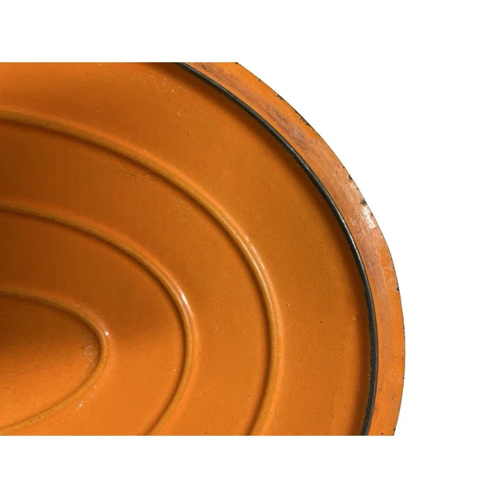 Vintage Flame Orange  Dutch Oven 4 Quart Enamel Cast Iron Oval Belgium MCM